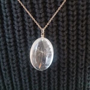 'Make A Wish' Dandelion .925 Italian Silver 1" Glass Pendant W/ Seed Necklace